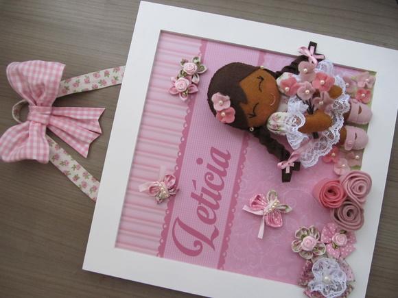 Enfeite de Porta Maternidade Menina Boneca Lê Rosa
