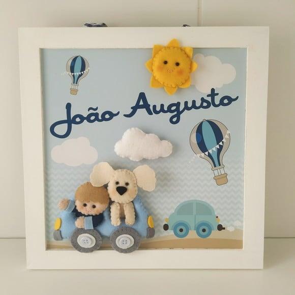 Enfeite de Porta Maternidade Menino Carrinho e Cachorrinho