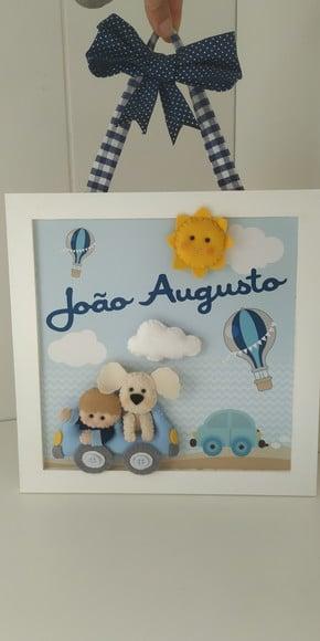 Enfeite de Porta Maternidade Menino Carrinho e Cachorrinho
