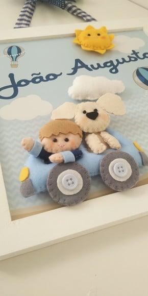 Enfeite de Porta Maternidade Menino Carrinho e Cachorrinho