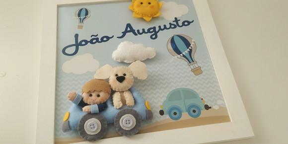 Enfeite de Porta Maternidade Menino Carrinho e Cachorrinho
