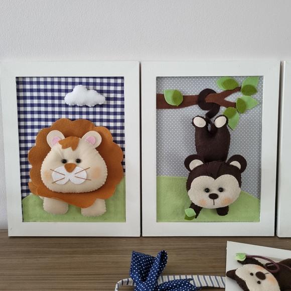 Kit 5 Quadros Decoração Safari