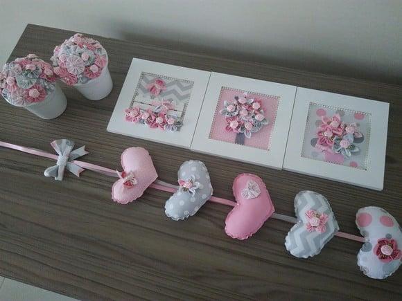 Kit decoração rosa e cinza