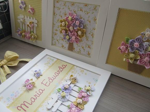 Enfeite de Porta Flores Trio de quadros para decoração bebê