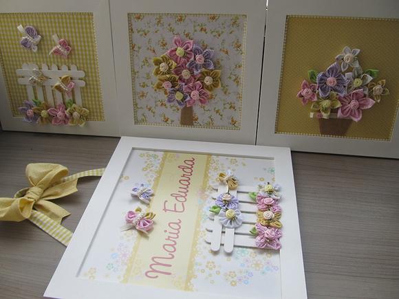 Enfeite de Porta Flores Trio de quadros para decoração bebê