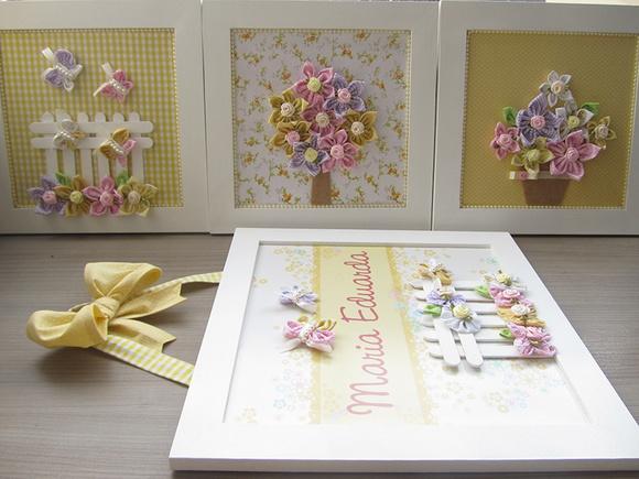 Enfeite de Porta Flores Trio de quadros para decoração bebê