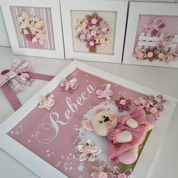 Kit Porta Maternidade Ursa e Trio de Quadrinhos Decoração