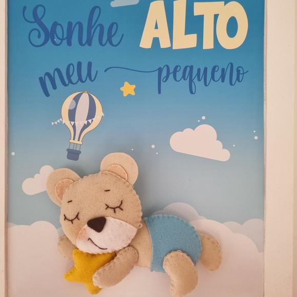 Quadro Decoração Bebê Sonhe Alto Urso Nuvens e Estrelas