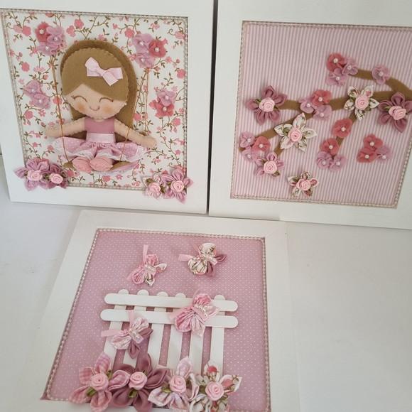 Trio de Quadros Bonequinha no Balanço