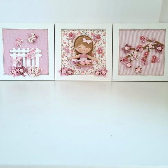 Trio de Quadros Bonequinha no Balanço