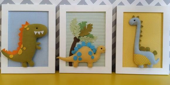 Trio de Quadros Dinossauros