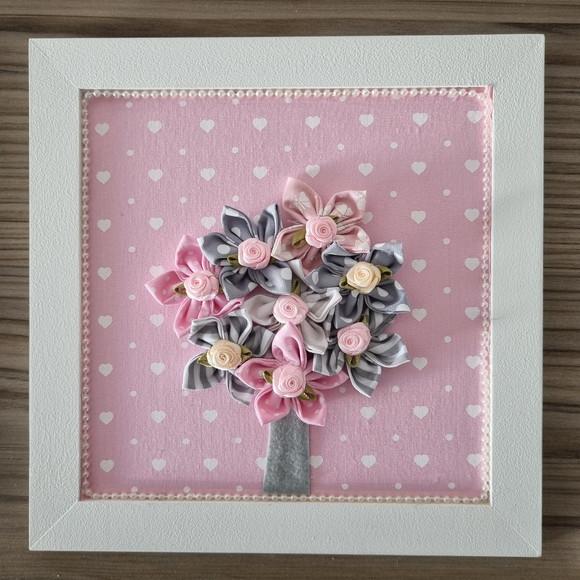 Trio de Quadros Rosa e Cinza