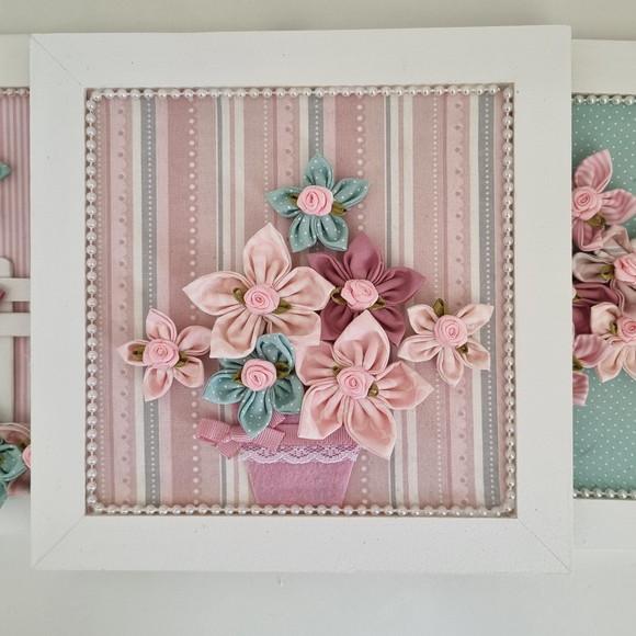 Trio de Quadros Rosa e Verde