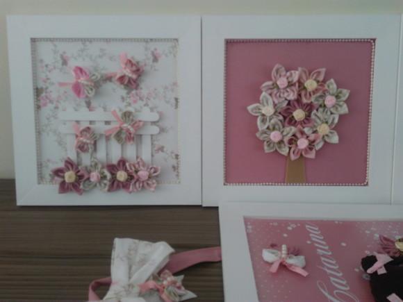 Trio de Quadros Rosé e Bege