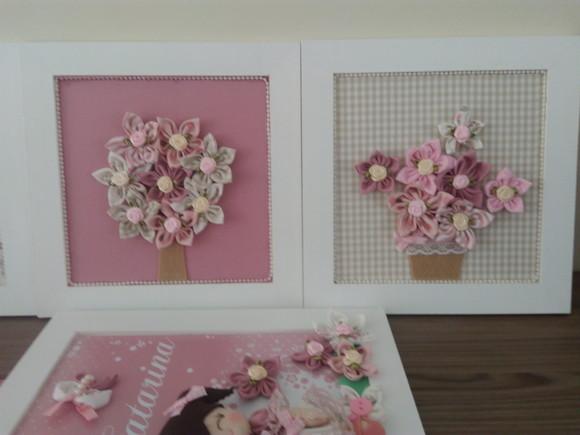 Trio de Quadros Rosé e Bege