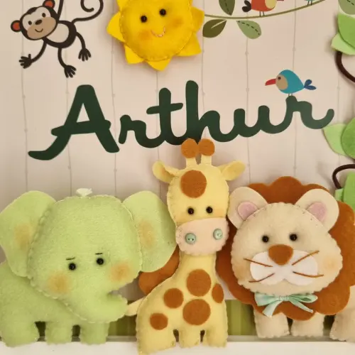 Enfeite de Porta Maternidade Safari 3 bichinhos