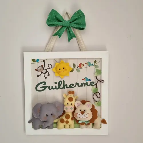 Enfeite de Porta Maternidade Safari 3 bichinhos