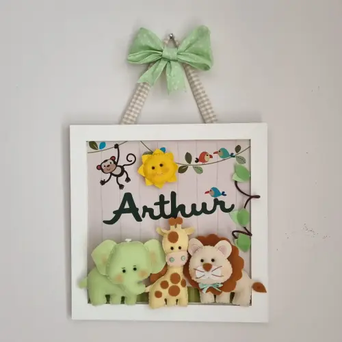 Enfeite de Porta Maternidade Safari 3 bichinhos