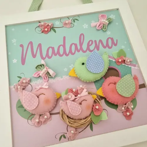 Enfeite de Porta Maternidade Família de Passarinhos