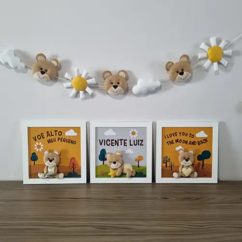 Kit Decoração Quarto do Bebê, Quadros + Varal de berço no tem