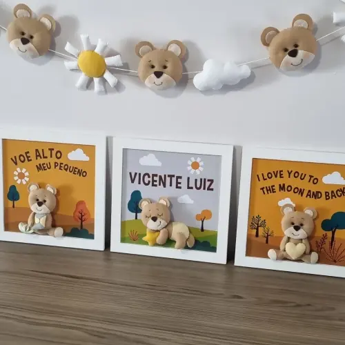 Kit Decoração Quarto do Bebê, Quadros + Varal de berço no tem