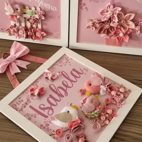 Quadros Decoração + Porta Maternidade Passarinhos
