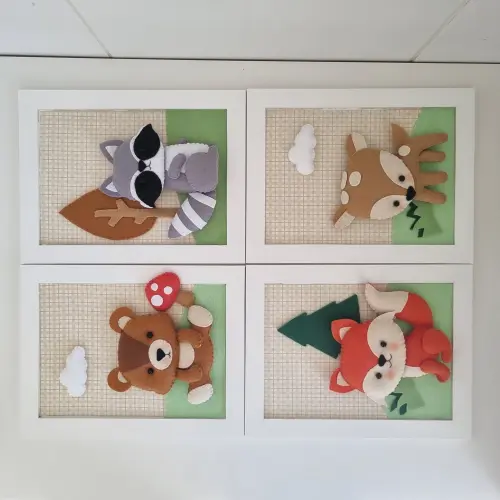 Kit de Quadros Decoração Bebê Bichinhos da Floresta