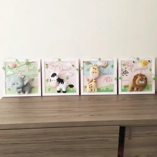 4 Quadros Decoração Safari Menina