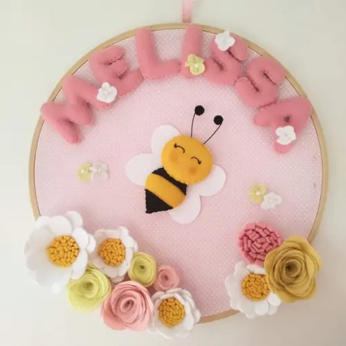 Enfeite de Porta Maternidade Abelha Rosa e Amarelo
