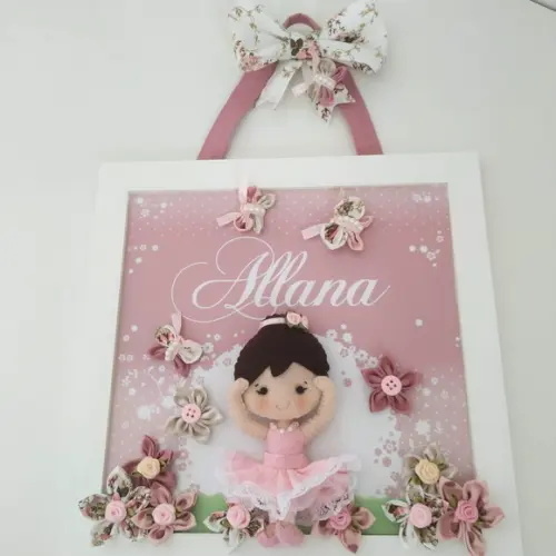 Enfeite de Porta Maternidade Menina Bailarina Rosa