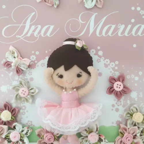 Enfeite de Porta Maternidade Menina Bailarina Rosa