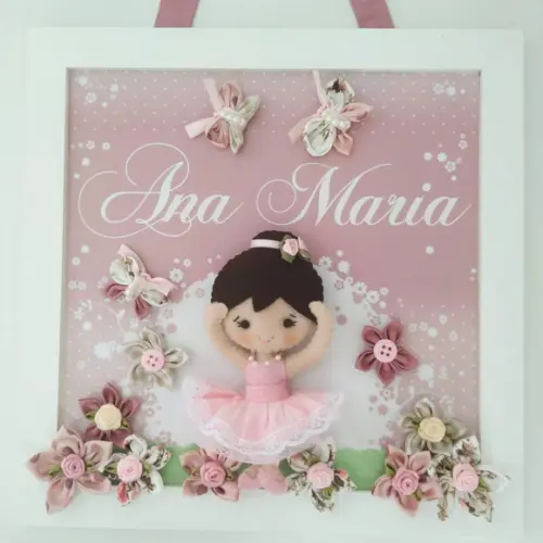Enfeite de Porta Maternidade Menina Bailarina Rosa