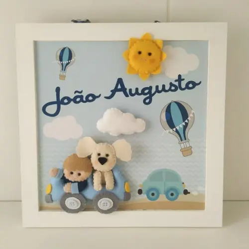 Enfeite de Porta Maternidade Menino Carrinho e Cachorrinho