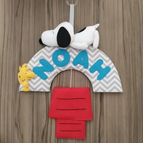 Enfeite de Porta Maternidade Snoopy e Woodstock