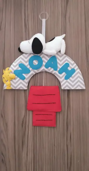 Enfeite de Porta Maternidade Snoopy e Woodstock