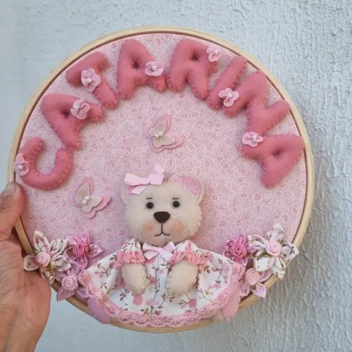 Enfeite de Porta Maternidade Ursa Rosa