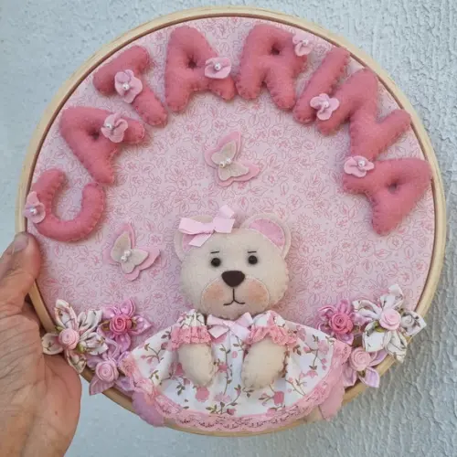 Enfeite de Porta Maternidade Ursa Rosa