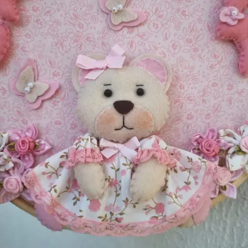 Enfeite de Porta Maternidade Ursa Rosa