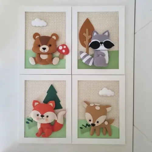 Kit 4 Quadros Decoração Bichinhos da Floresta