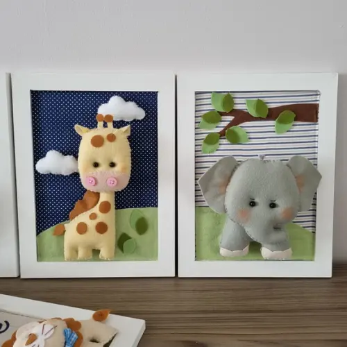 Kit 5 Quadros Decoração Safari