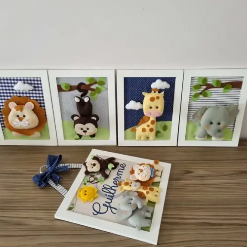 Kit 5 Quadros Decoração Safari