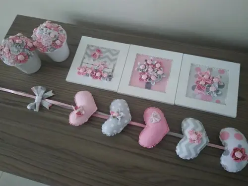 Kit decoração rosa e cinza