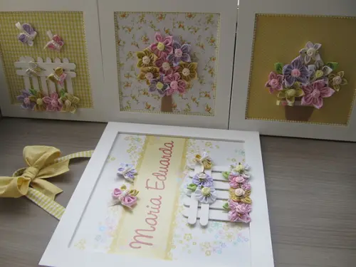 Enfeite de Porta Flores Trio de quadros para decoração bebê