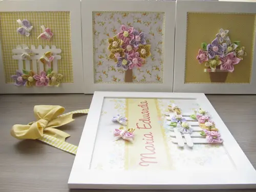 Enfeite de Porta Flores Trio de quadros para decoração bebê