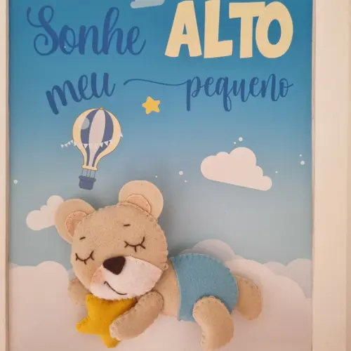 Quadro Decoração Bebê Sonhe Alto Urso Nuvens e Estrelas