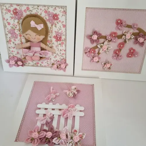 Trio de Quadros Bonequinha no Balanço