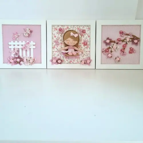 Trio de Quadros Bonequinha no Balanço