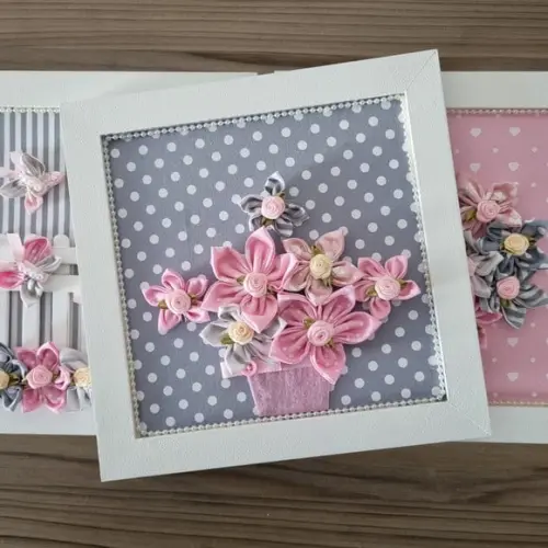 Trio de Quadros Rosa e Cinza