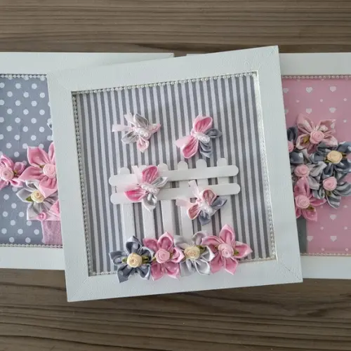 Trio de Quadros Rosa e Cinza