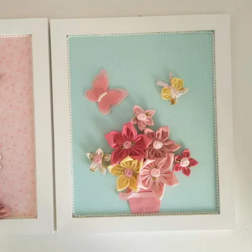 Trio de Quadros para Decoração Passarinhos, Flores e Abelha